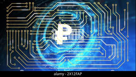 Image of computer circuit board over rouble symbol Stock Photo