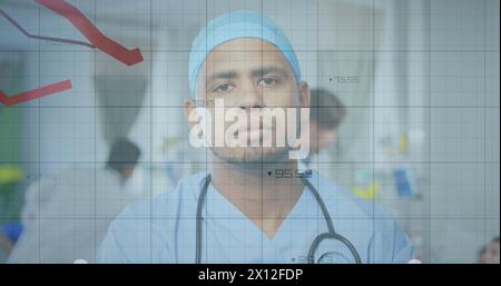 Image of data processing over biracial male doctor Stock Photo