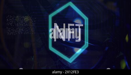 Image of nft text over data processing on black background Stock Photo