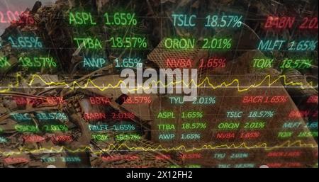 Image of data processing over rubbish dump Stock Photo