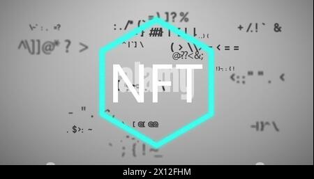 Image of nft text over data processing on white background Stock Photo