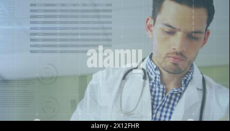 Image of data processing over biracial male doctor Stock Photo