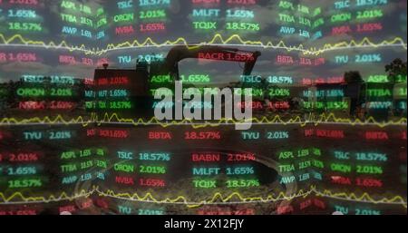Image of data processing over rubbish dump Stock Photo