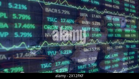 Image of data processing over rubbish dump Stock Photo