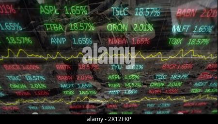 Image of data processing over rubbish dump Stock Photo