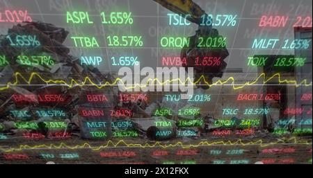 Image of data processing over rubbish dump Stock Photo
