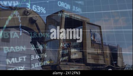 Image of data processing over rubbish dump Stock Photo