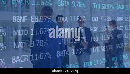 Image of statistics and data processing over businessman Stock Photo