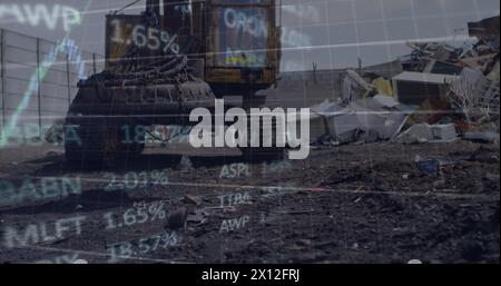 Image of data processing over rubbish dump Stock Photo
