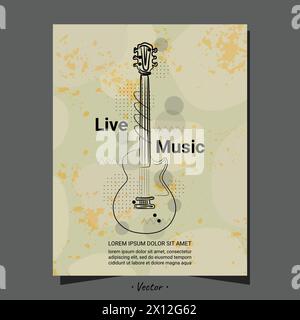 Music live show artist musician with ink paint and organic shapes guitar art abstract bg design. Stock Vector