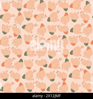 Pink wildflowers seamless pattern. Summer floral repeat cover. Botanic loop ornament. Flower bud vector flat hand drawn illustration. Stock Vector