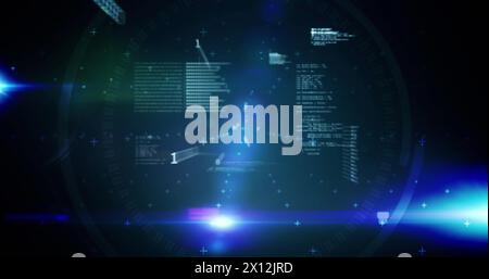 Image of lines and navigation pattern, binary codes and graphs and trading board Stock Photo