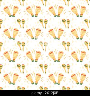 Maracas seamless pattern. Mariachi music traditional accessory endless cover. Pair of maraca loop ornament. Vector flat illustration. Stock Vector