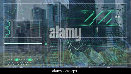Image of cityscape over data processing Stock Photo