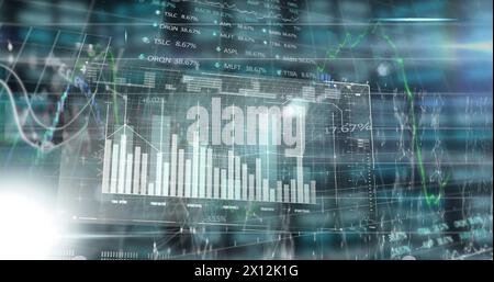 Image of connected dots with multiple graphs over trading board on grid pattern Stock Photo