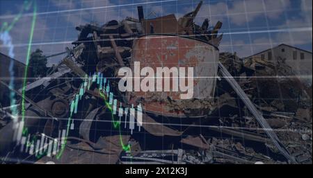 Image of data processing over rubbish dump Stock Photo