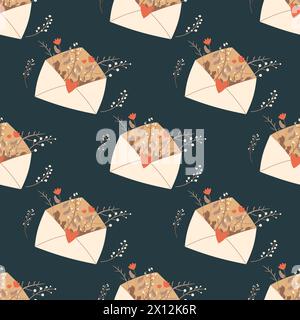 Envelope seamless pattern. Message, letter, email endless background. repeat cover. loop ornament. Vector flat illustration. Stock Vector
