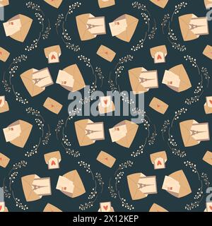 France open envelope with card seamless pattern. Eiffel tower letters endless background. Paris symbols with flowers repeat cover. Vector flat illustr Stock Vector