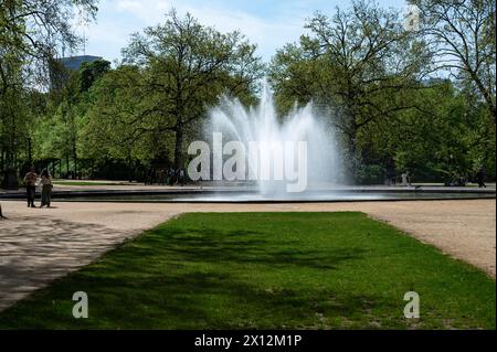 Brussels city center, Belgium - April 13, 2024 - Fountain at the Warande park or Parc de Bruxelles, the Brussels city park Stock Photo