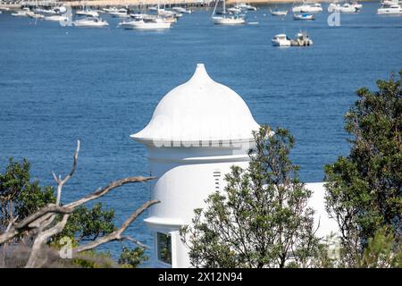 Grotto Point lighthouse, aka the Port Jackson Entrance Front light, at Grotto Point rock on the north side of Sydney Harbour,NSW,Australia Stock Photo