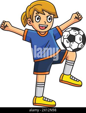 Soccer Girl Balancing Ball on Knee Clipart  Stock Vector