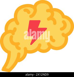 Brain flash lightning icon. Solution flare power, business process stroked flat element for modern and retro design. Simple color vector pictogram iso Stock Vector