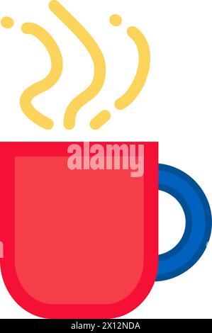 Hot tea cup icon. Steam coffee mug, business process stroked flat element for modern and retro design. Simple color vector pictogram isolated on white Stock Vector
