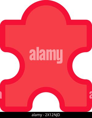 Red puzzle piece icon. Togetherness teamwork, business process stroked flat element for modern and retro design. Simple color vector pictogram isolate Stock Vector