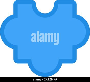 Blue puzzle piece icon. Jigsaw toy part, business process stroked flat element for modern and retro design. Simple color vector pictogram isolated on Stock Vector