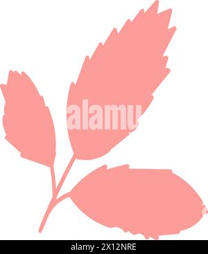 Pink tree leaf, herbarium silhouette. Bright autumn forest foliage flat illustration. Simple cartoon vector hand drawn isolated on white background Stock Vector