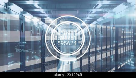 Image of numbers and data processing over computer servers Stock Photo
