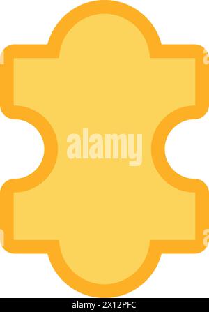 Yellow puzzle piece icon. Jigsaw connection, business process stroked flat element for modern and retro design. Simple color vector pictogram isolated Stock Vector