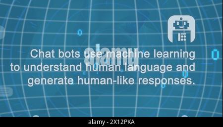 Image of texts, icons over globe and message boxes and binary codes against abstract background Stock Photo