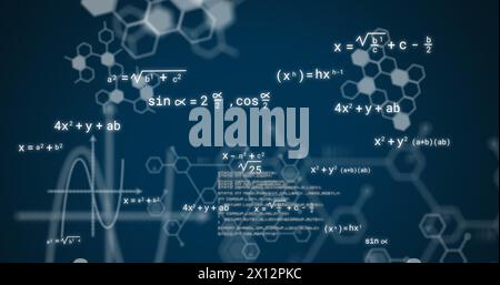 Image of data processing and mathematical equations on black background Stock Photo