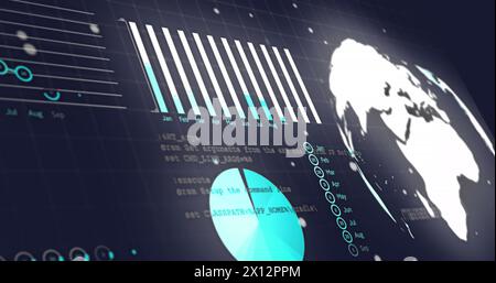 Image of interface with statistical data processing against grey background Stock Photo