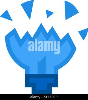 Lamp destroy icon. Lightbulb explode metaphor, business process stroked flat element for modern and retro design. Simple color vector pictogram isolat Stock Vector