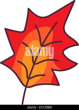 Autumn Dried maple tree leaf foliage stroked illustration. Tree leaf, herbarium. Simple cartoon multicolored vector hand drawn isolated on white backg Stock Vector
