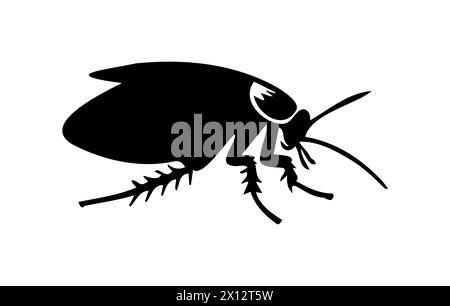 Black cockroach vector illustration. Silhouette of a pest insect isolated on white background. Concept of pest control, infestation, and home hygiene. Stock Vector