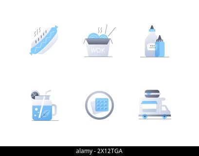 City food takeaway - flat design style icons set Stock Vector