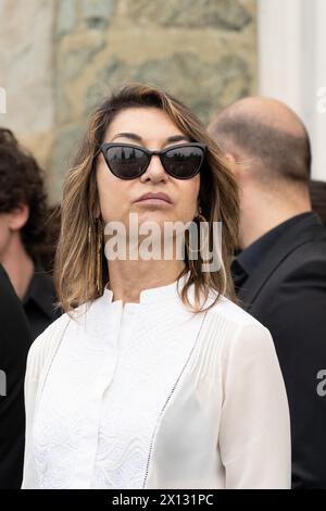Florence, . 15th Apr, 2024. Florence, Roberto Cavalli's funeral at the Church of San Miniato al Monte In the photo Cristiana Cavalli 04/15/2024 Florence Italy Credit: Independent Photo Agency/Alamy Live News Stock Photo