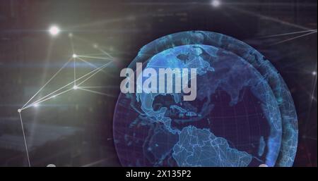 Image of globe spinning network of connections over warehouse Stock Photo