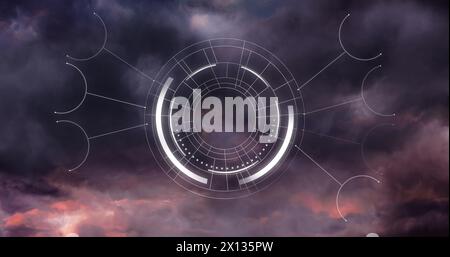 Image of round scanner spinning against thunder and dark clouds Stock Photo