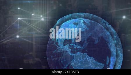 Image of network of connections over globe Stock Photo