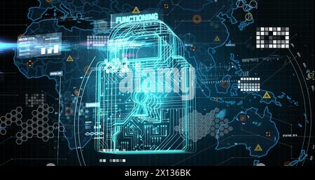 Image of data processing over dark background Stock Photo