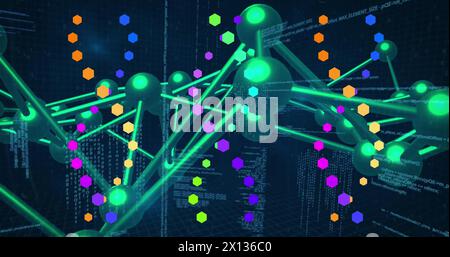 Image of data processing over dna strands and shapes Stock Photo