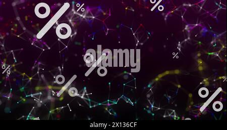 Image of percent symbol over network of connections on black background Stock Photo