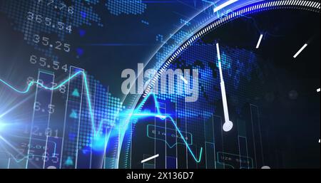 Image of data processing over dark background Stock Photo