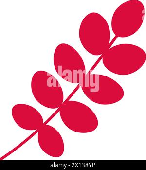 Acacia tree leaf, herbarium silhouette. Bright autumn red burgundy color foliage flat illustration. Simple cartoon vector hand drawn isolated on white Stock Vector