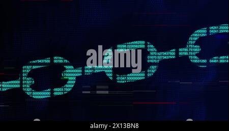 Image of chain, computer data processing over binary coding Stock Photo