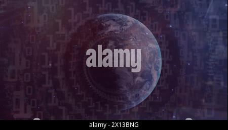 Image of binary coding data processing over globe Stock Photo